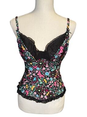 Victoria's Secret Nwt Y2k Black colorful floral and butterfly Corset Bustier Med